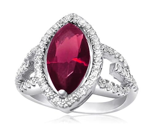 Velini 925 sterling silver ring micro pave setting cubic zirconia stone and ruby marquise center stone,8