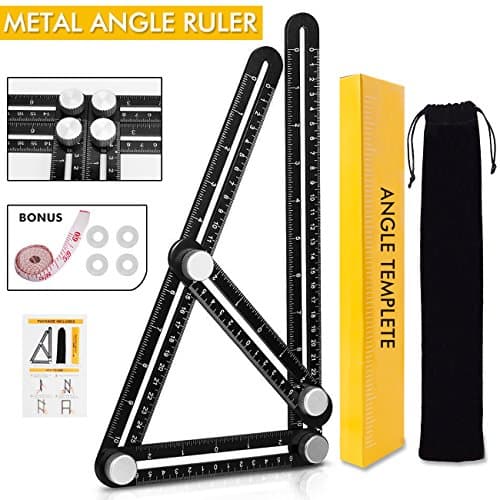 Angle Ruler Angleizer Template Measurement Tool Multi angle Finder with Aluminum Screws, for Carpenters Engineers Builders Construction Flooring Professionals DIY Wood Tile, Black (Aluminum)