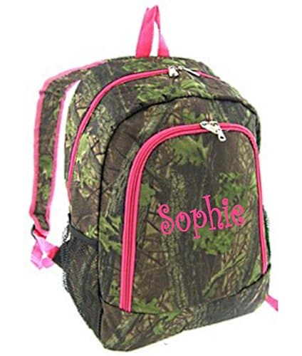Personalized Camouflage School Backpack (Mossy w/ Pink Trim)