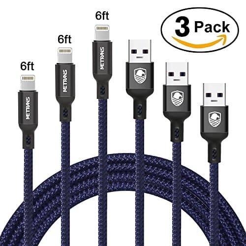 iPhone charger, Metrans Nylon Braided Lightning Cable [3-Pack] Charging And Syncing Cable for iPhone iPad and iPod (6.6ft/2m)