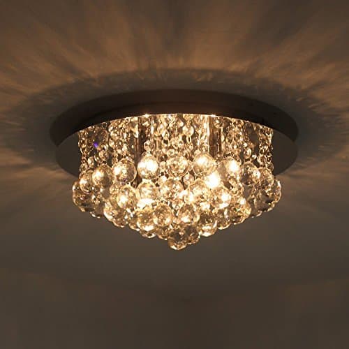 NATSEN Classic 4-Light Flush Mount Ceiling Light Fixture with Clear Glass Crystal Beads and Chrome Finish for Kitchen, Bedroom and Dining Room