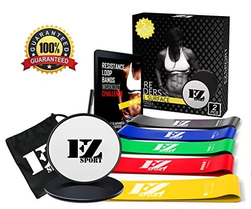 Resistance Loops Exercise Bands - with Gliding Discs Core Sliders Set, Carry Bag, Bonus EBook and Online Videos- For Intense Workout, Full body Home Fitness, 80 Day Obsession Exercises and Stretching