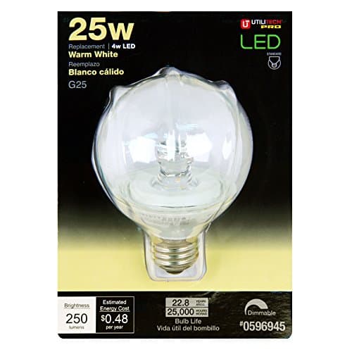Utilitech 4-Watt (25W Equivalent) G25 Medium Base 596945 Warm White Dimmable Decorative LED Light Bulb ENERGY STAR