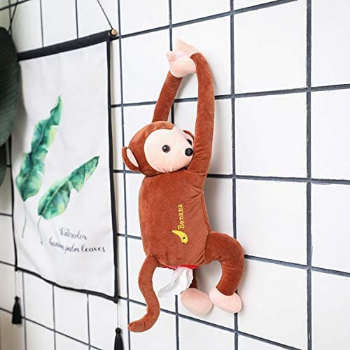 VOOADA Lovely Creative PIPI Monkey Tissue Box Cute Monkey Home Office Car Auto Automobile Tissue Boxes Cover Napkin Paper Towel Holders Cases Car Organization (Brown)