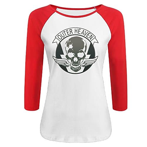Women's Outer Heaven-Metal Gear Solid 100% Cotton 3/4 Sleeve Athletic Baseball Raglan T-Shirt Red US Size XL