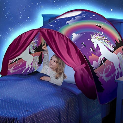 Maple_Leaf Kids Pop Up Bed Tent Playhouse With Light- Twin Size (Unicorn Fantasy)