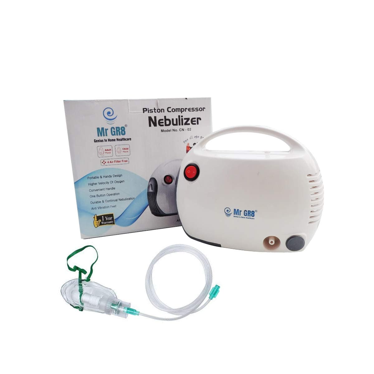 MR GR8 Piston Compressor Sleek Nebulizer CN-02 Nebulizer (Multicolor)