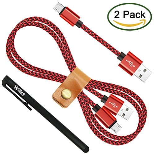 Wilist 2 Pack Short and Long Nylon Braided Micro USB Cable Micro B 5 Pin to USB A Adapter Data Sync Charging Cord Support Quick Charge 3.0 or 2.0 Charger for Samsung Nokia and More 9inch + 3ft Red