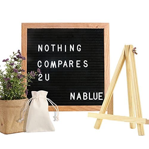 NABLUE Felt Letter Board - 10 x 10 Premium Solid Oak Framed Changeable Letter Board With 290 ¾ Inch White Letters,Retro Desktop Display;Changeable Modern Square Letter Board (Free Canvas Bag)