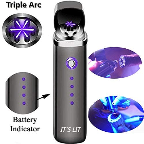 IT'S LIT Triple Plasma Lighter- Electric Triple Arc Lighter- Flat Surface Wide Arc Design for Pipes Cigars and More -Windproof Electric Lighter- Rechargeable- Gift Box & One Year Warranty Card