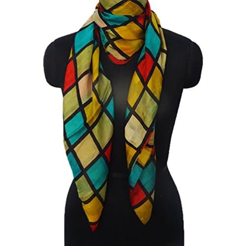 Pure Silk Scarf Square Shape Multicolor Hijab Check Pattern Wrap Scarves 38” x 36” Stole Anniversary Gift Item