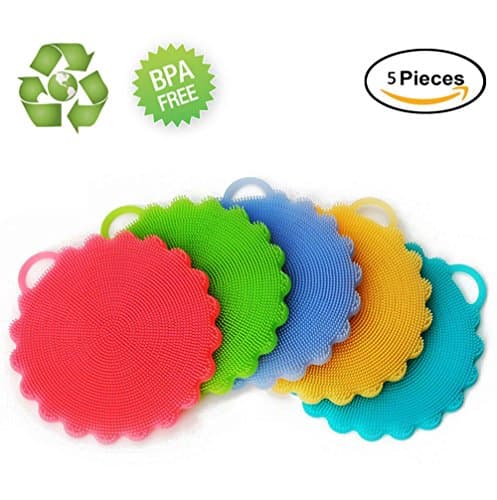 Silicone kitchen sponge Dish Scrubber Non Scratch multifunction Dishwashing Brush,non stick Antibacterial Stink Free,Food Grade BPA Free(pink/green/purple/yellow/blue)