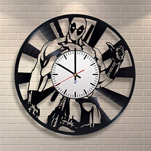 Modern Vinyl Record Wall Clock With Deadpool Design - Unique Home Room Wall Decor - Original Gift Idea For His and Her - Exclusive Marvel Comics Fan Art