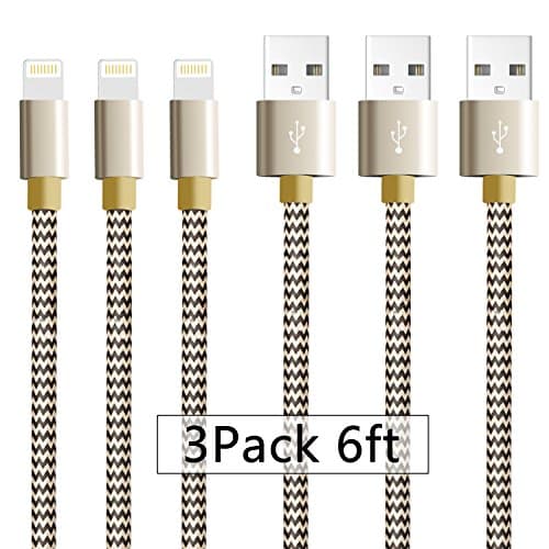 Sngg iPhone Cable 3Pack 6FT Lightning Cable to USB Charging Charger for iPhone 7/7 Plus/ 6/6S Plus/ 5/5S/SE/5C (BLACK GOLD)
