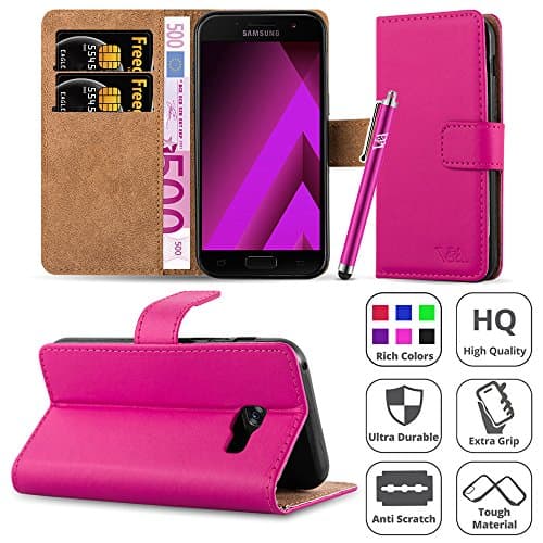 Galaxy A5 2017 Case, [Premium Leather] Wallet Book Card Case Cover Pouch For Samsung Galaxy A5 2017 [Free Screen Protector With Microfibre Polishing Cloth] &amp; [Free Touch Stylus] (Pink)