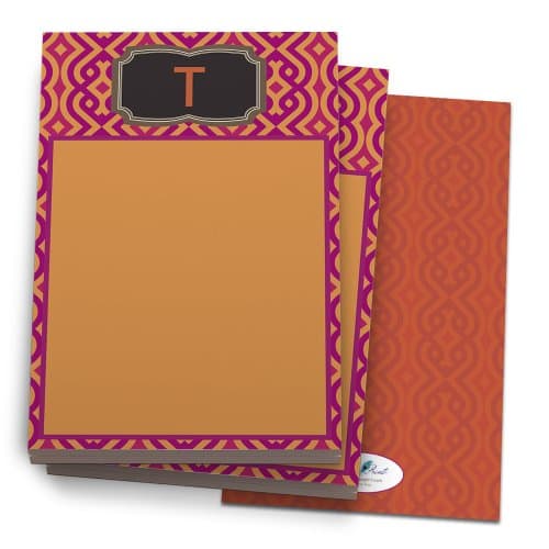 Spiced Orange and Purple 'Chains' Note Pad with 'T' Monogram. 24 Luxe Cover Stock Sheets per set. 2-pack.