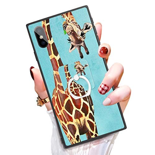 Someseed Case for iPhone X iPhone 10 Case with Kickstand Ring Holder Duty Shock Absorbent PC TPU Full Body Drop Protection Modern Design Giraffe Cover for iPhone X/10