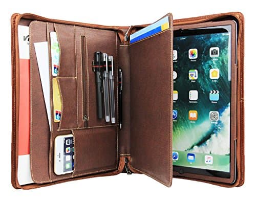 Professional Portfolio Case with Tablet Stand for Microsoft Surface Pro 3/4/New Surface, Business Organizer Document Folder with Letter Size Legal pad/Notepad Holder, Goatskin Leather (Surface, Brown)