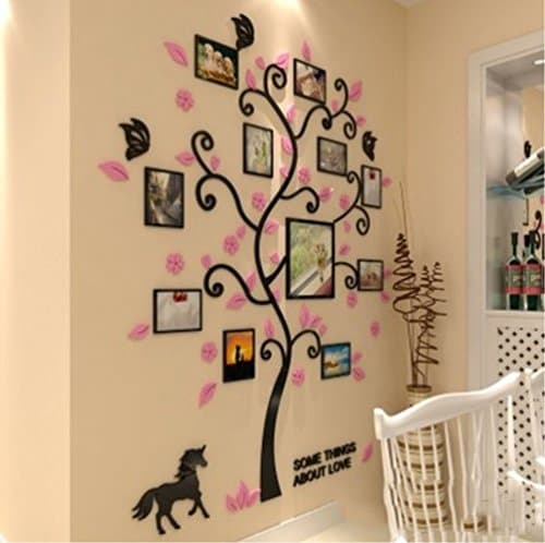 3D Wall Decals Photo Frames Wall Stickers Mural Tree Wall Arts Bedrooms Background Sofa TV Wall Decorative (XL, Pink)