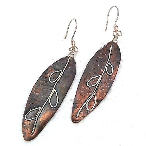 Copper / Sterling Silver Leaves Handmade Drop Earrings