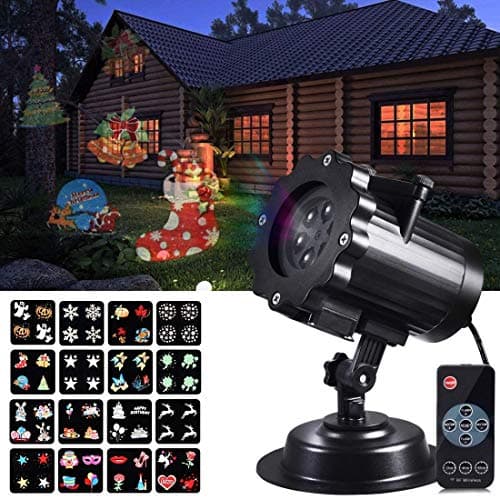 Christmas LED Projector Light with 16 Patterns, Rotating LED Snowfall Projection Lamp with Remote Control, Waterproof Outdoor Dynamic Lights Decoration for Xmas Halloween Holiday Party