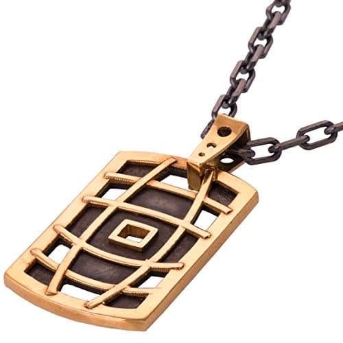 Solid 18K White Gold and Black Silver Dog Tag Pendant For Men Halo Pave Necklace Black Two Tone Military Steampunk Chain