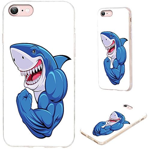 iPhone 8 Case,iPhone 7 Case,VoMotec [Original series] Shockproof Anti-scratch Slim Flexible Soft TPU Protective Skin Cover Case For Apple iPhone 7 8 4.7 inch,funny cartoon blue shark show muscle
