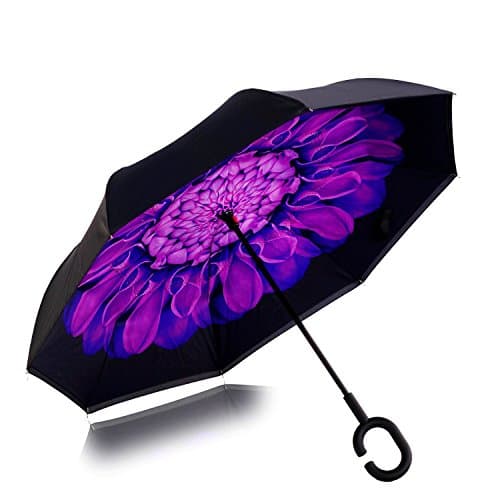 Maide Design Sunflower Wind Proof,UV Proof Reverse Folding Inverted Umbrella Travel Umbrella C Shape Handle purple