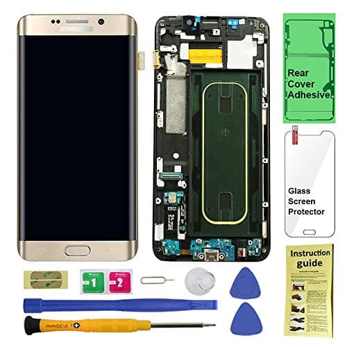 Display Touch Screen (AMOLED) Digitizer Assembly with Frame for Samsung Galaxy S6 Edge Plus (5.7 inch) G928P (Sprint) (for Phone Repair Part Replacement) (Free Repair Tool Kits) (Gold Platinum)