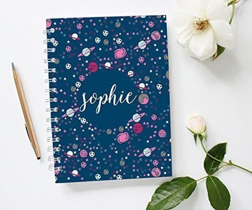 Monogrammed Notebook, Space Notebook Journal, Spiral Notebook Lined, Bullet Journal Cute