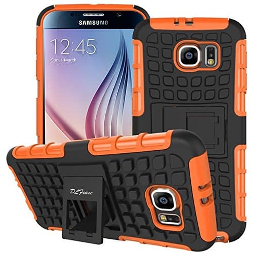 S6 Case ,Galaxy S6 Case, DLF Case [ Shockproof ] Samsung Galaxy S6 Case Heavy Duty Rugged Dual Layer TPU Textured Non Slip Reinforced Polycarbonate Hybrid Case for Samsung Galaxy S6 with Kickstand and Free Screen Protector (Orange)