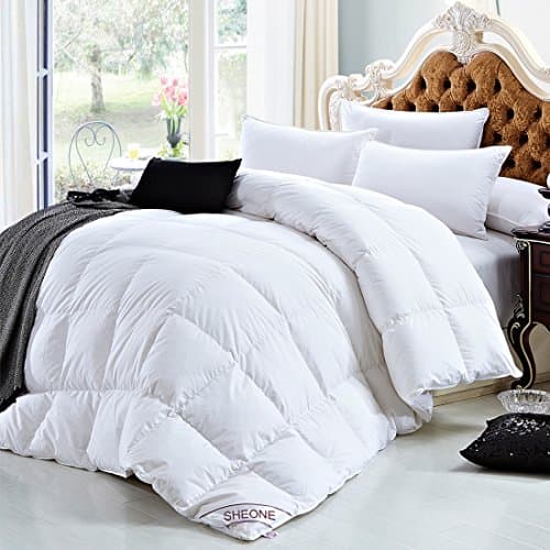 White Goose Down Comforter Cal King/King Size 600 Thread Count 100% Cotton 750+ fill power Shell Down Proof-Solid White Hypo-allergenic with Corner Tab