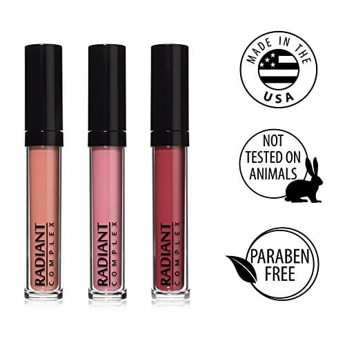 Matte Liquid Lipstick Set, Moisturizing and Long Lasting, 3 Pack Set: Nude, Pink and Red, Made in the USA