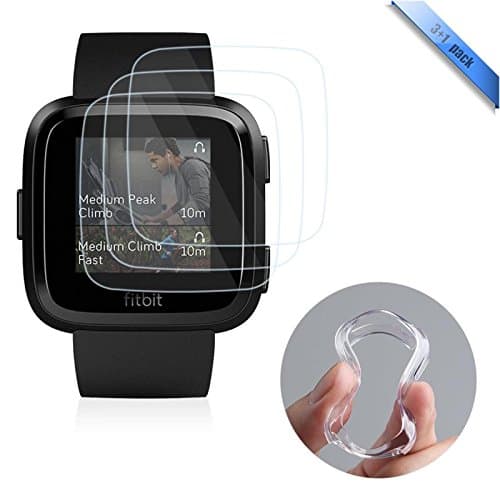 Ultra-thin, ultra-soft case for Fitbit Versa, TPB screen protector (white translucent) and 9H anti-foam tempered glass film [1 + 3 components].