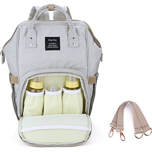 Diaper Backpack for Mommy, Waterproof Nappy Bag with Stroller Hooks Rucksack Lightweight /Large Capacity/Durable (Light Grey)