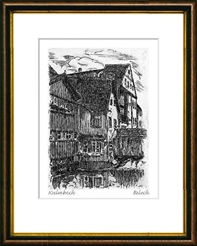 Single-colored hand-crafted etching Kulmbach, Am Pörbitscher Weg (Germany) by Beloch in a brown-gold frame behind a mount, graphics, art design, art print