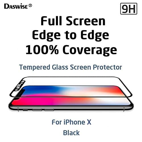 iPhone X Screen Protector, Daswise 2017 100% Coverage 3D Curved Tempered Glass Screen Protector, Cover Edge-to-Edge, HD Clear, Bubble-free, Shockproof, Case Friendly, Easy Installation (Black)