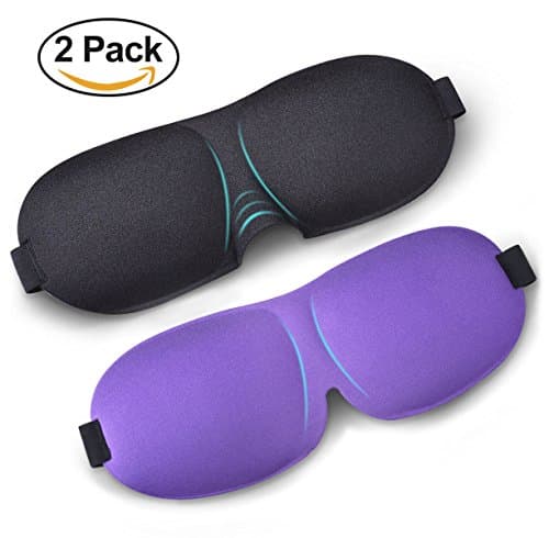 Sleep Eye Mask, 2 Pack Ultra Comfortable Blindfold, Adjustable Velcro Strap 3D Contoured Night Mask for Sleeping, Travel, Spa, Naps, Airplane, for Women Men (Black with Nose &amp; Purple without Nose)