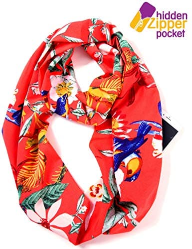 Elzama Infinity Loop Scarf With Hidden Zipper Pocket Printed Patterns For Women - Travel Wrap