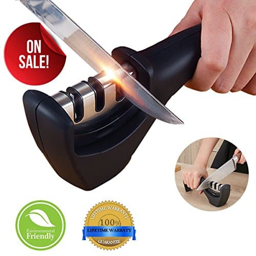 Knife Sharpener, Kitchen Knife Sharpener with 3 Stage Diamond Coated, the Best Gift Ideas for Women and Men, for Pocket Knife Serrated Knife Stainless Steel