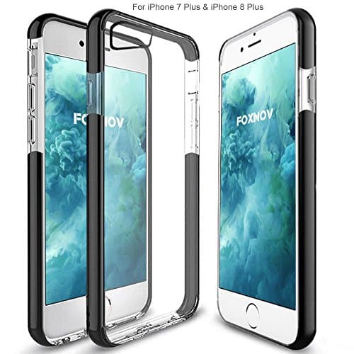 FOXNOV iPhone 8 Plus Case, iPhone 7 Plus Case, iPhone 7 Plus / iPhone 8 Plus Shock Absorption Case Crystal Clear Cover Slim Soft Touch Durable Protective TPU Case with Bumper (Black)