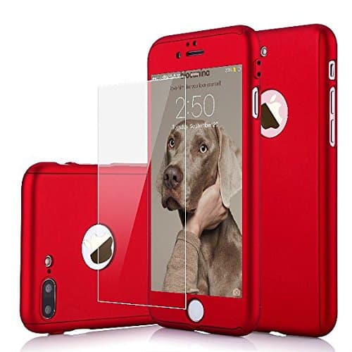 iPhone 7 Plus Case, 360 Degree All-Around Full Body Utral Thin Fit Case Cover with Tempered Glass Screen Protector Ultra Slim Light Weight Hard Snap-on for Apple iPhone 7 Plus - Red