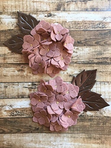 2 Wool Blend Felt Hydrangeas with Metallic Bronze Felt Leaves