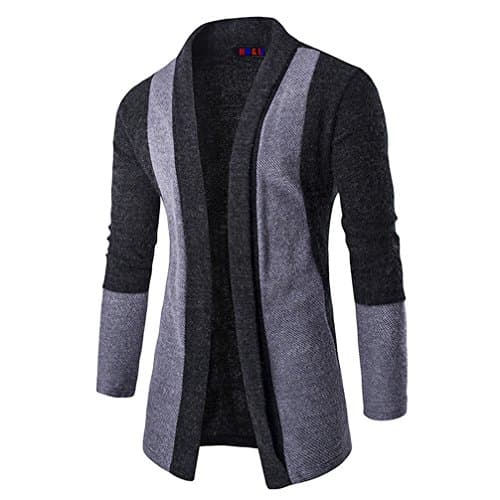 HHLJMens Casual Slim Fit Basic Designed Long Sleeve Aztec Open Front Stitching Knit Cardigan Coat Sweater (2XL, Dark Grey)