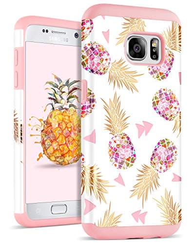 DOMAVER Galaxy S7 Case, SM-G930 Case, Pineapple Shockproof Drop Protection 2 in 1 Hybrid Hard PC Soft Rubber Women Protective Phone Case for Samsung Galaxy S7 G930 w,Pink/Rose Gold