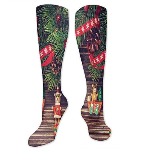 Personalized Compression Socks，Rustic Wooden Backdrop December Old Christmas Noel Time Theme Ribbon Print，Best Medical,for Running,Hiking，Varicose Veins，Circulation & Recovery