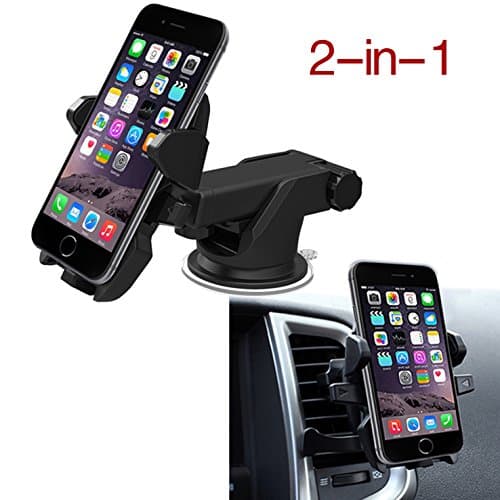 2-in-1 Car Mount,HeHe Universal Adjustable Air Vent/ Windshield Mobile Phone Car Mount Universal Phone Holder, 360 Degree Rotation Mobile Phone Car Mount Cell Phone Holder for iPhone 7 7 Plus 6S 6 5S 5C, Samsung Galaxy S8 S7 S6 Note 5 4 HTC, Nokia, LG, Huawei ,GPS Navigation and Other Smartphone,Screen Size with Max 6.2 Inch