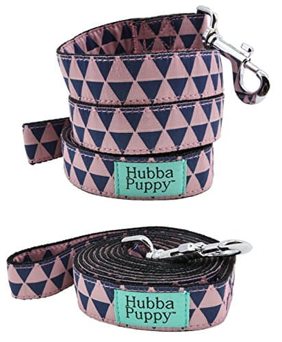 Blush and Navy Triangle Print Large 6 ft and Small 4 ft Leash by Hubba Puppy Durable Nylon Lead (Large (1" x 6ft))
