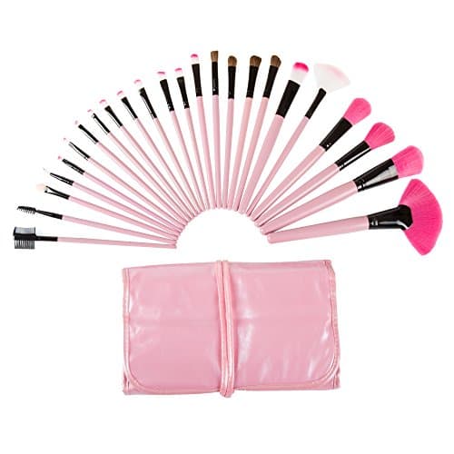 24 Piece Professional Makeup Brush Set- Includes Foundation Eyeshadow Eyeliner Eyebrow Concealer Lip Brushes by Everyday Home- Pink