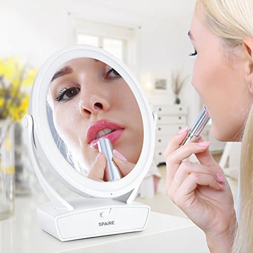 Makeup Mirror LED Lighted Sparie Vanity Mirror 5XMagnification,Two-Sided 360 Degree Swivel Rotation,Touch Screen, USB Charging, Large Cosmetic Mirror with Drawer for Makeup,Cosmetic, Skin Care